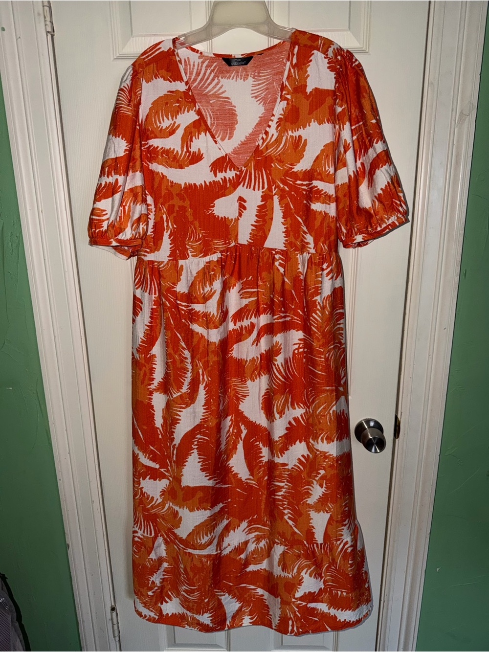 Orange Leaf Print Midi Dress - 2X